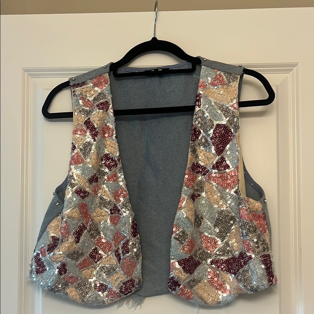 Miss Me Sequin Patchwork Vest - Multicolor
